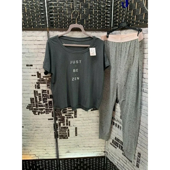 Danskin L Gray Zen Statement Short Sleeve Tee & Jogger Pants Lounge Set - Picture 2 of 4